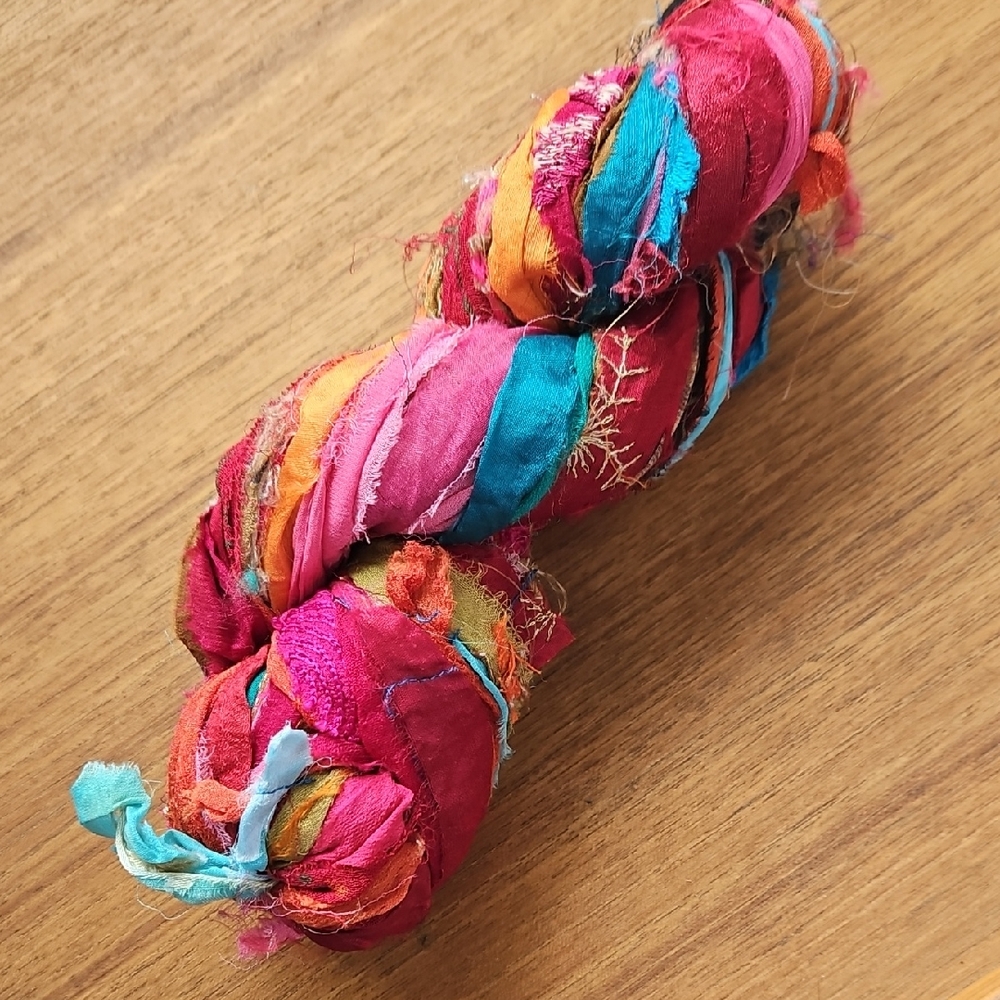 ⚡️SALE⚡️Full Skein Textured Embrodered Recycled SARI Silk *destash*